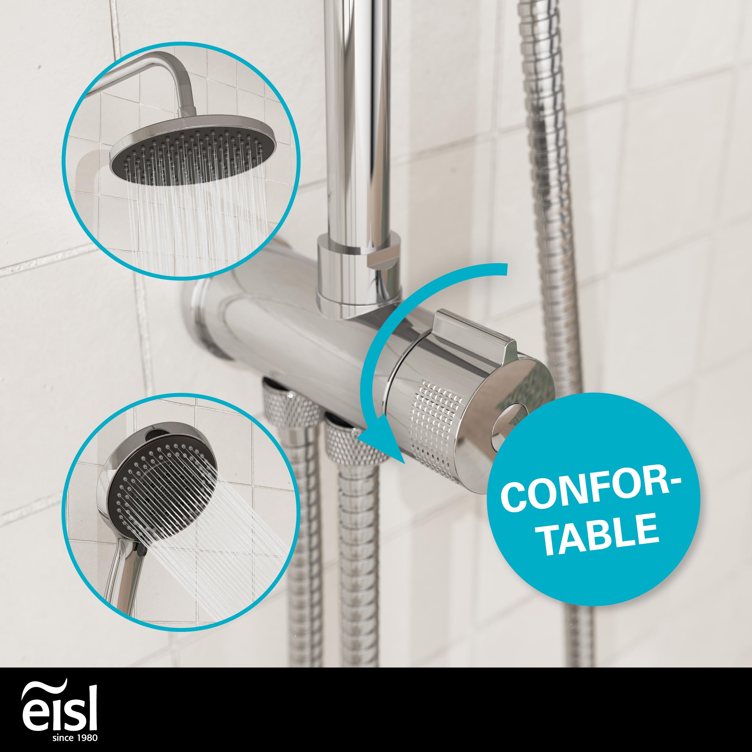 EISL SPEED Kit de douche sans robinetterie, système de douche sans robinetterie avec grande douchette de tête, ensemble de douche pour rénovation, douchette avec 8 fonctions, kit de montage complet et