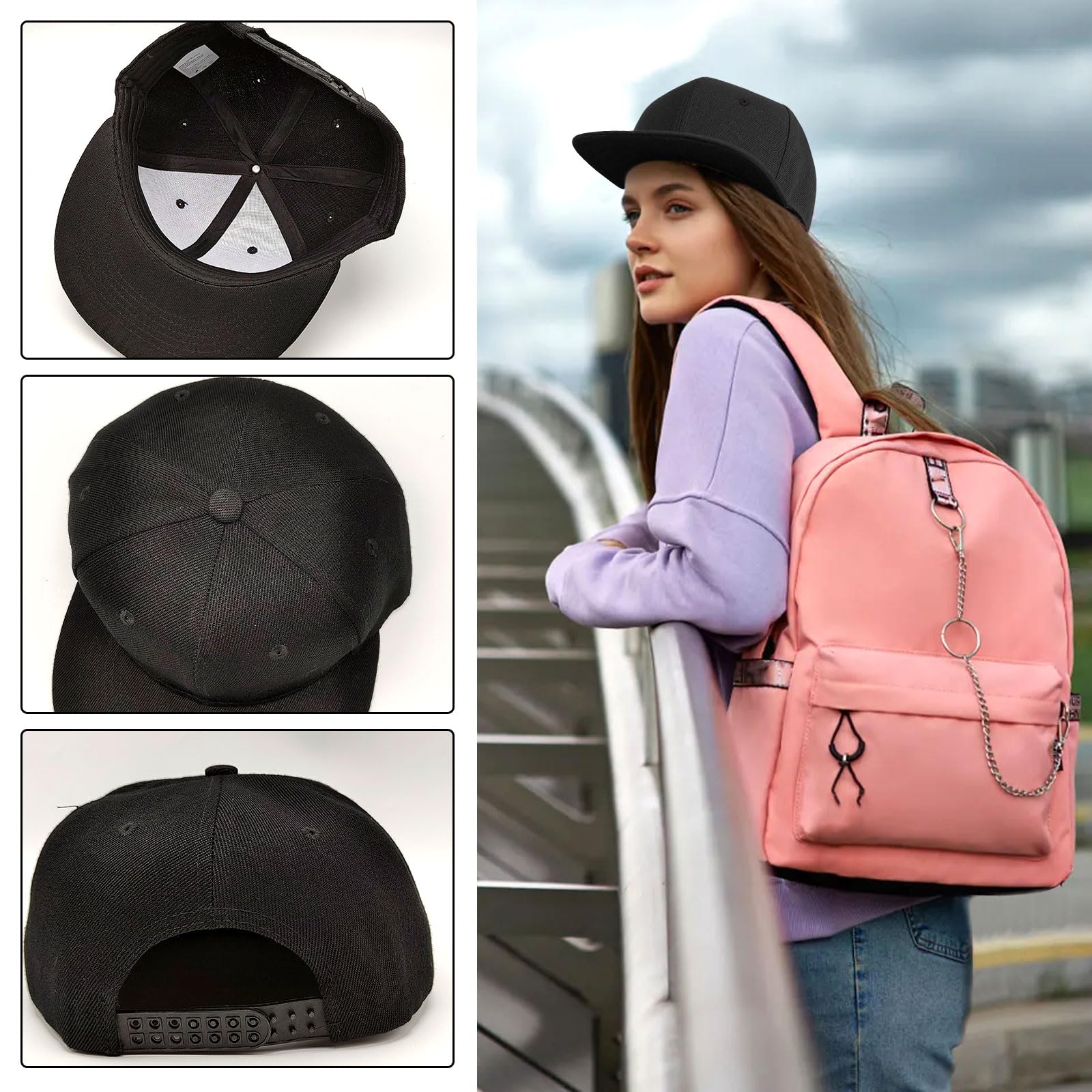 2 Pièces Casquette Snapback Homme & Femme, Classique Snapback Chapeau, Casquette de Baseball Réglable, Casquettes de Baseball pour Voyage en Plein Air, Golf Hat Motorcycle Trucker Cap (Noir)