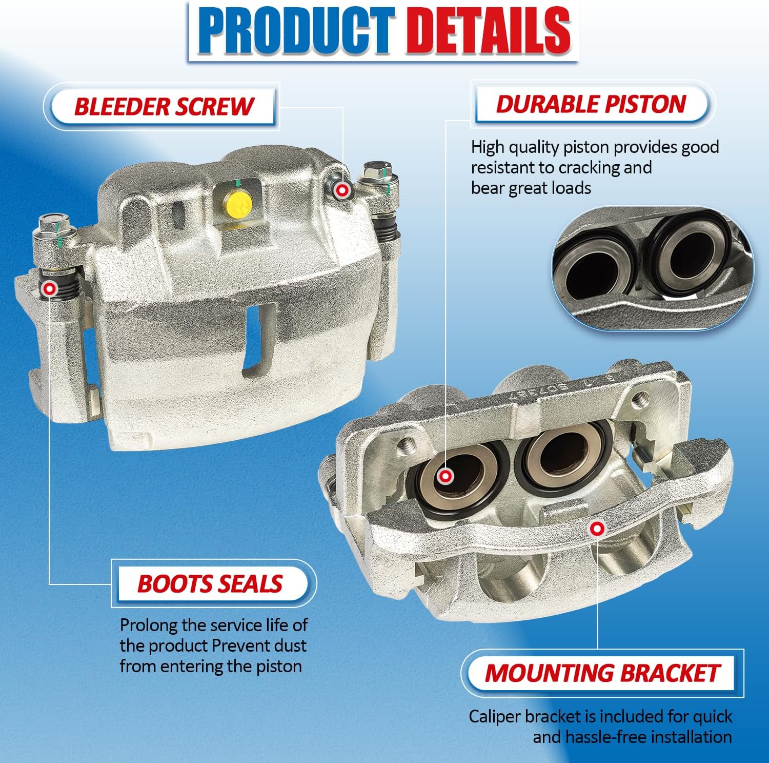 Brake Caliper Assembly with Bracket Pair Front Left Right Compatible with Ford 2005 2006 2007 2008 Lobo F-150 2006 2007 2008 Lincoln Mark LT Disc Brake Caliper 18B4974 18B4975