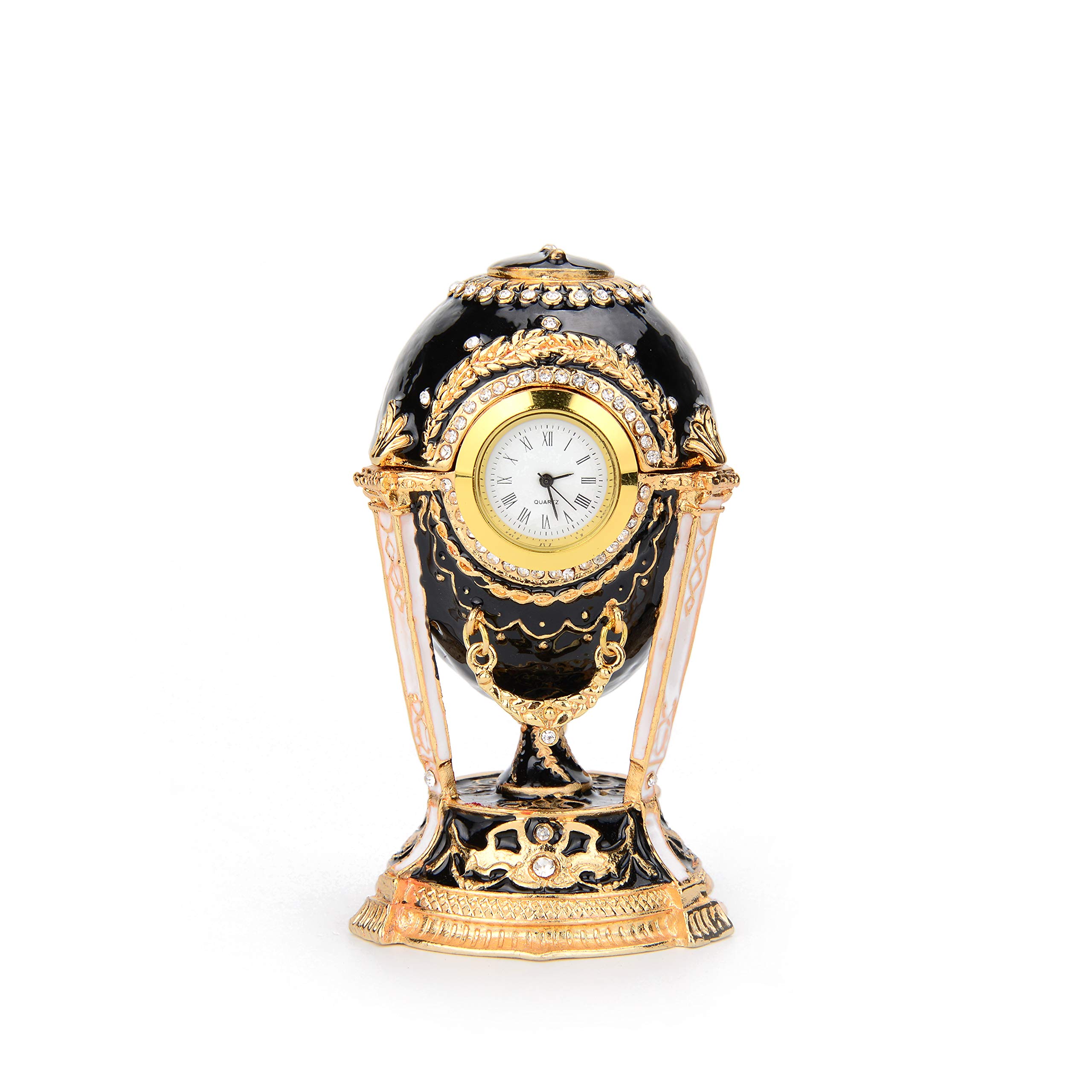 QIFUEaster Egg Style Hand Painted Hinged Enamel Trinket Box, Vintage Table Clock for Home Decor, Unique Gift for Family