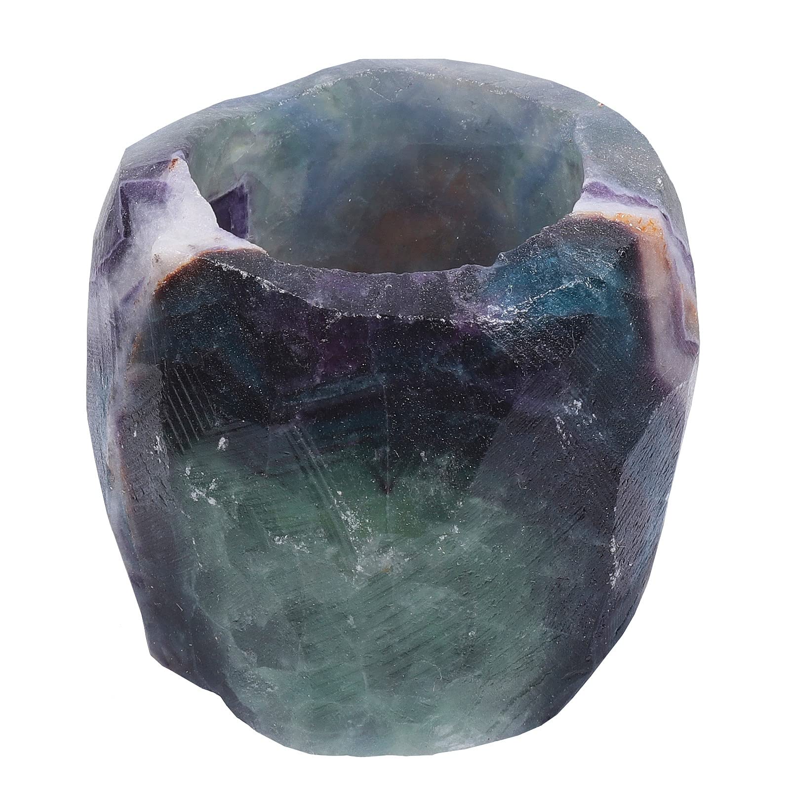 KYEYGWO Fluorite Natürlicher Oval Kristall Kerzenhalter Ornament, Heilung Stein Kerzenständer Polierte Edelstein Teelichthalter Modern Kerzenleuchter für Tischdeko Party Hochzeit Weihnachten