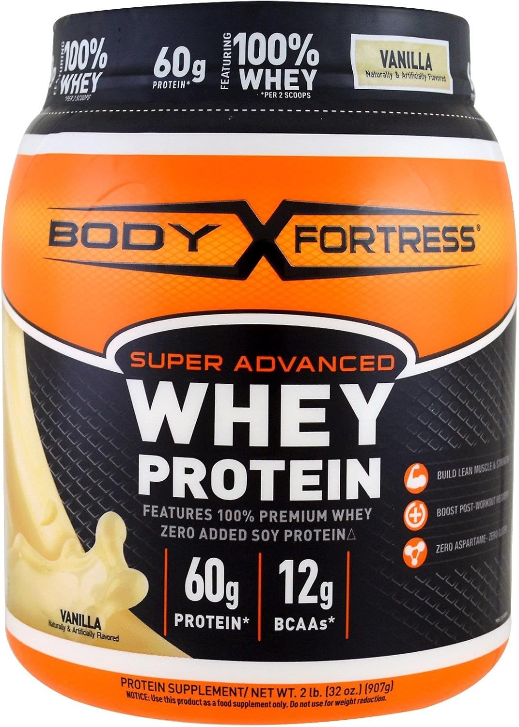 Body Fortress Super Advanced Whey Protein Powder, Vanilla Flavored, Gluten Free, 2 Lb - Vanilla flavor protein powder by Body Fortress