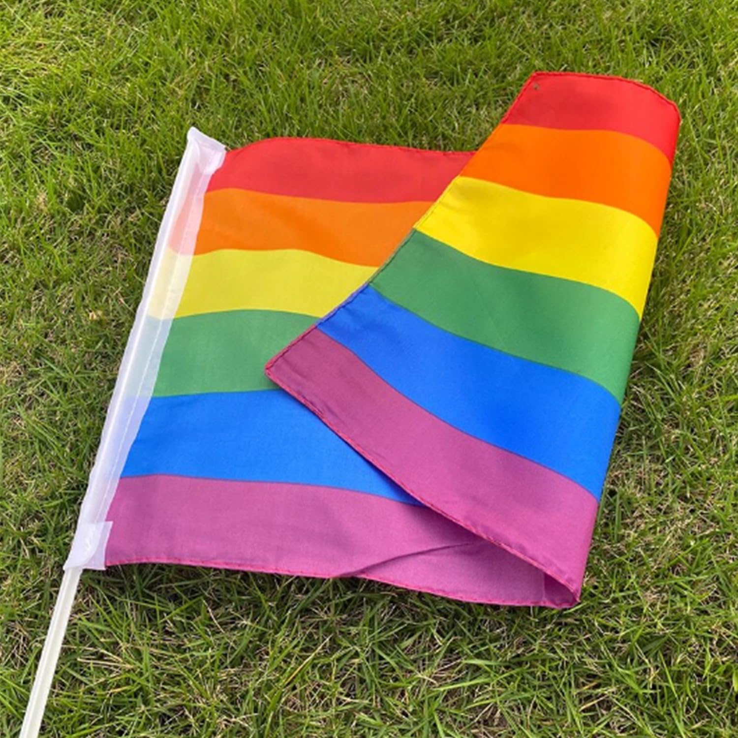 48 Pack 12x17 Pride Flags Rainbow Car Window Clip Flag Onto Car Window, Banners, Car Flag with Flagpole Mount LGBTQ+ (48)