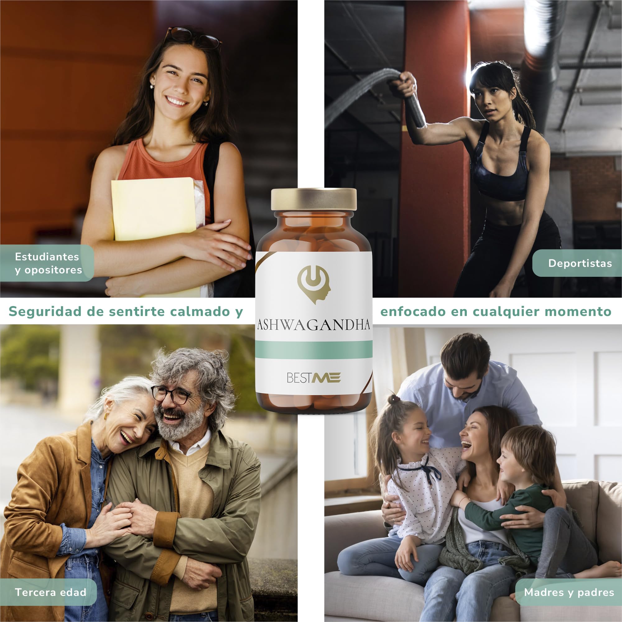 BESTME - Ashwagandha con Sensoril® 521 mg (10% de Withanólidos) | 60 Cáps | Apoyo al Estado de Ánimo, Calma y Concentración, Nootrópico Vegano y Sin Gluten