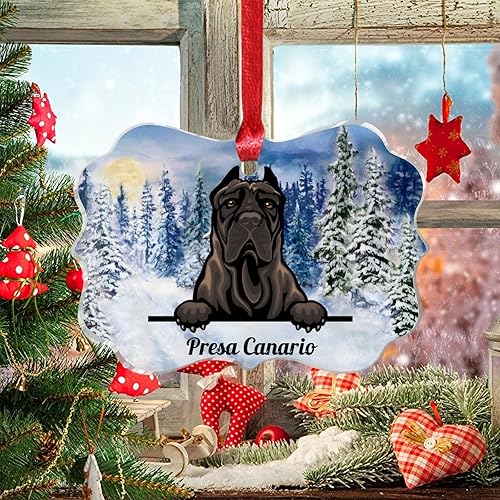 Presa Canario - Adornos de decoración de árbol de Navidad coloridos que miran a perros, amantes de las mascotas, adorno acrílico para árbol de