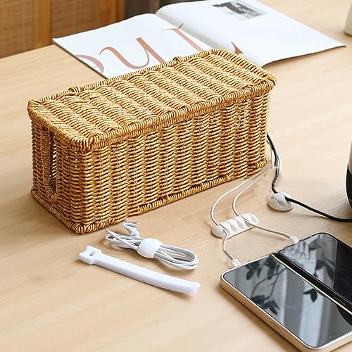 Miniatura 9 de Caja de gestión de cables, caja de gestión de cables tejida a mano, organizador de cables de enchufe, adecuado para ocultar todo tipo de cables y