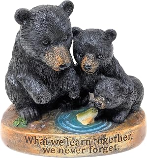 BestGiftEver Bear Family Collectible Figurine, Mama Fishing Cubs | Resin Statue, Rustic Cabin Woodland Decor, Shelf Decor, Nature Gift