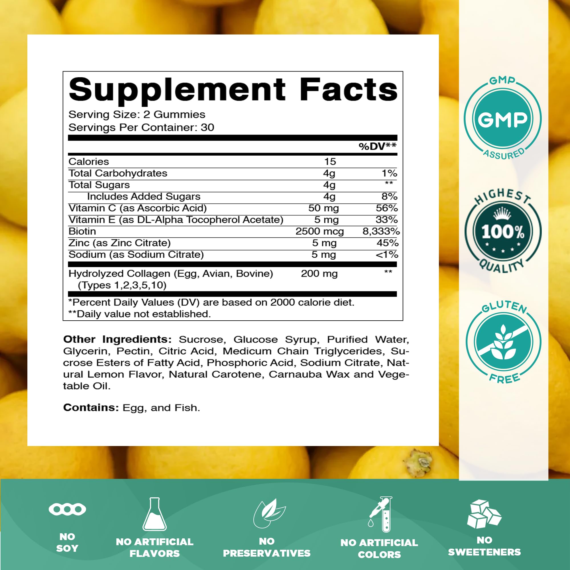Vitamatic Hydrolyzed Collagen Gummies 200 mg with Biotin & Zinc, 60 Count — Amazon image 2