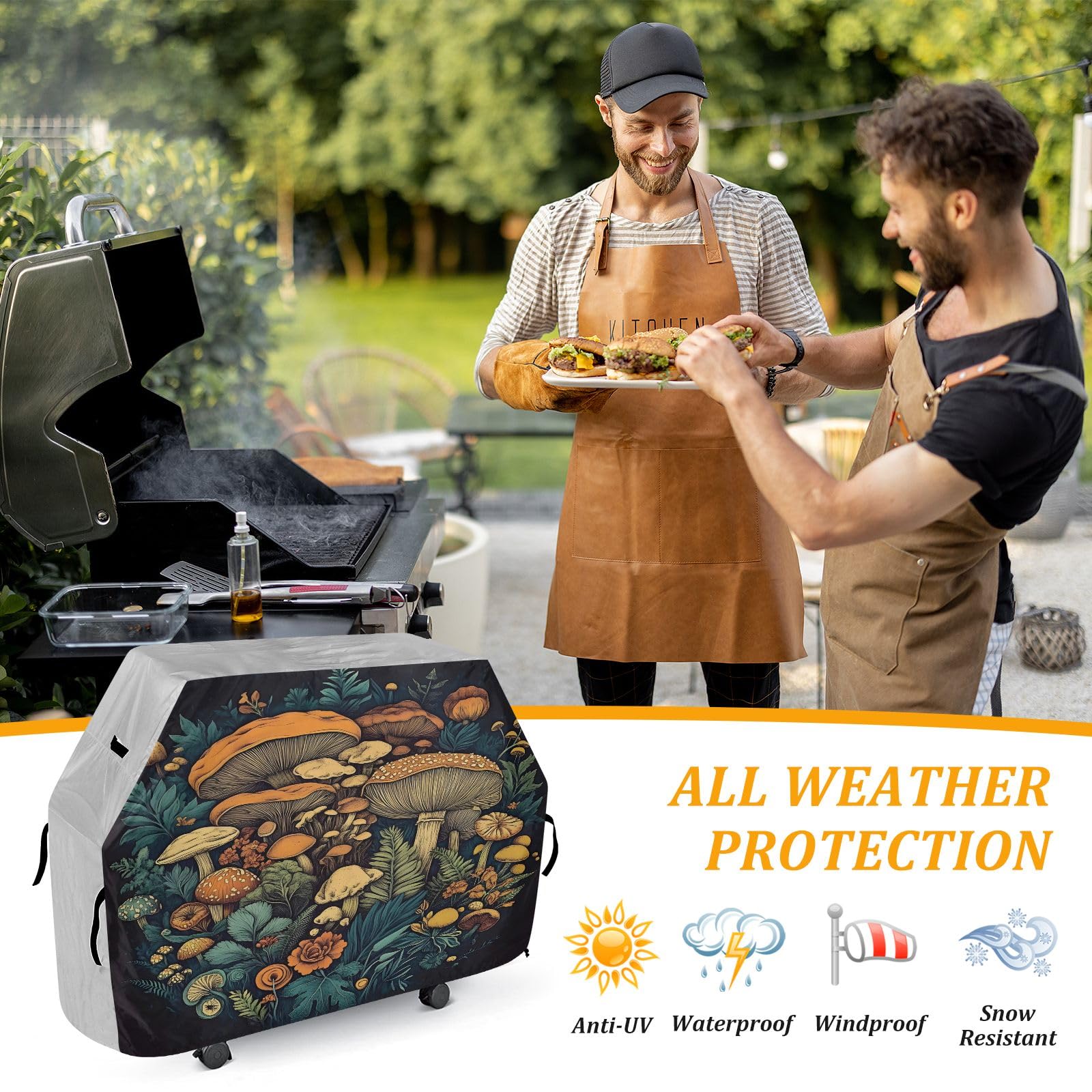 Copertura per barbecue di alta qualità, impermeabile, resistente allo sbiadimento, resistente, adatta per griglie fino a 63 cm, forma rotonda a fungo