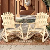 Vista 15 de HOMEDIARY Silla mecedora Adirondack de madera, silla mecedora de troncos para patio al aire libre con diseño de madera de rejillas, respaldo alto