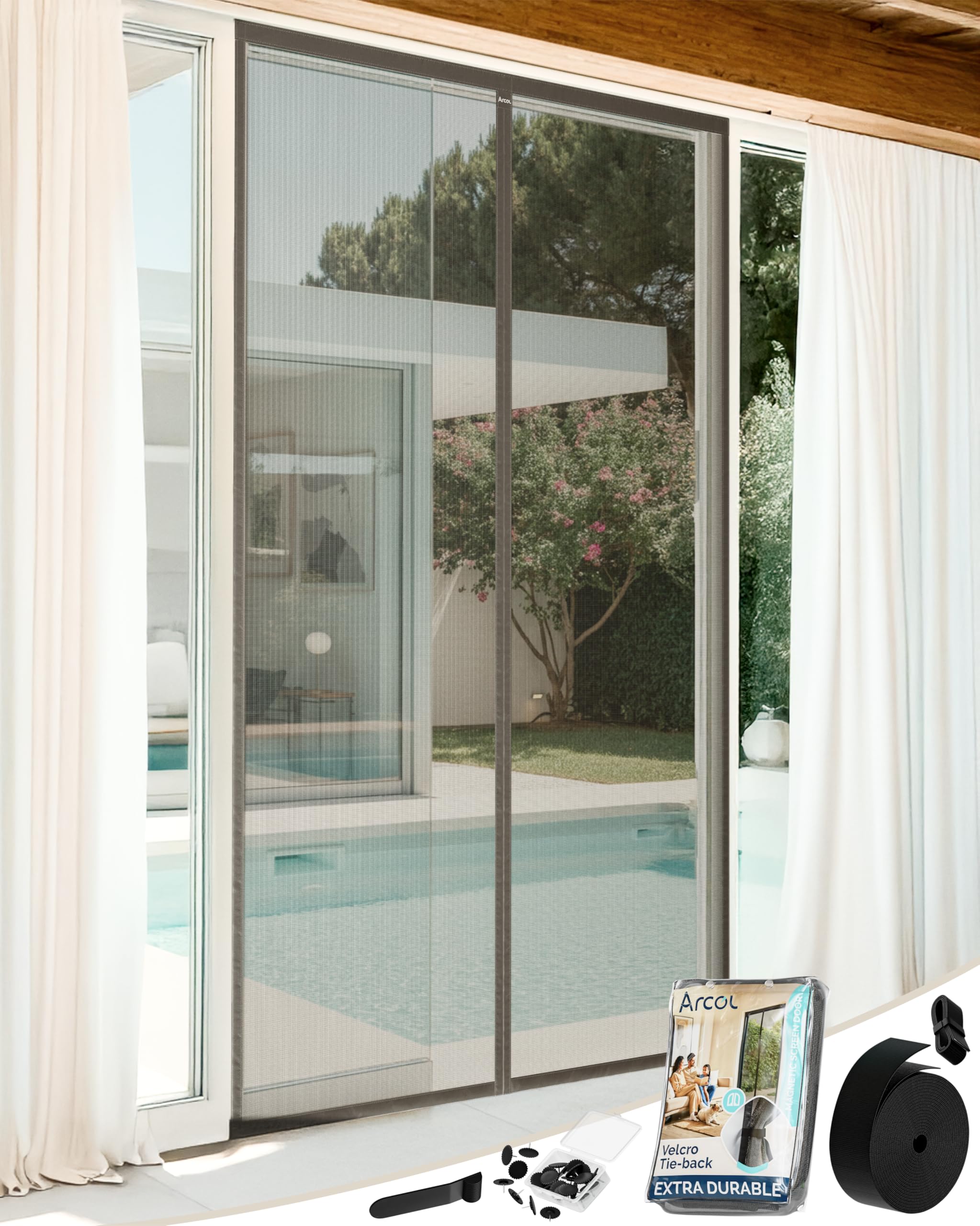 ARCOL Magnetic Fly Screens for Doors, Fine Impenetrable Mesh, 140x240 cm, Minimal Design, Totally Magnetic Door Fly Screen