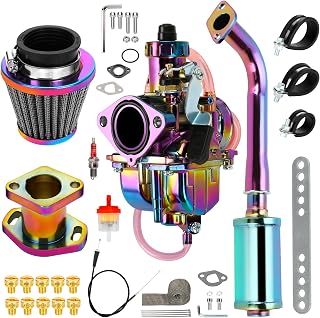 FVRITO VM22 Carburetor 212cc Exhaust Pipe Muffler for Predator 212 196cc Coleman CT200U CT200U-EX BT200X Mini Bike KT196 Go Kart Baja MB200 GX160 GX200 Engine Performance Parts Stage 2 Kit Rainbow