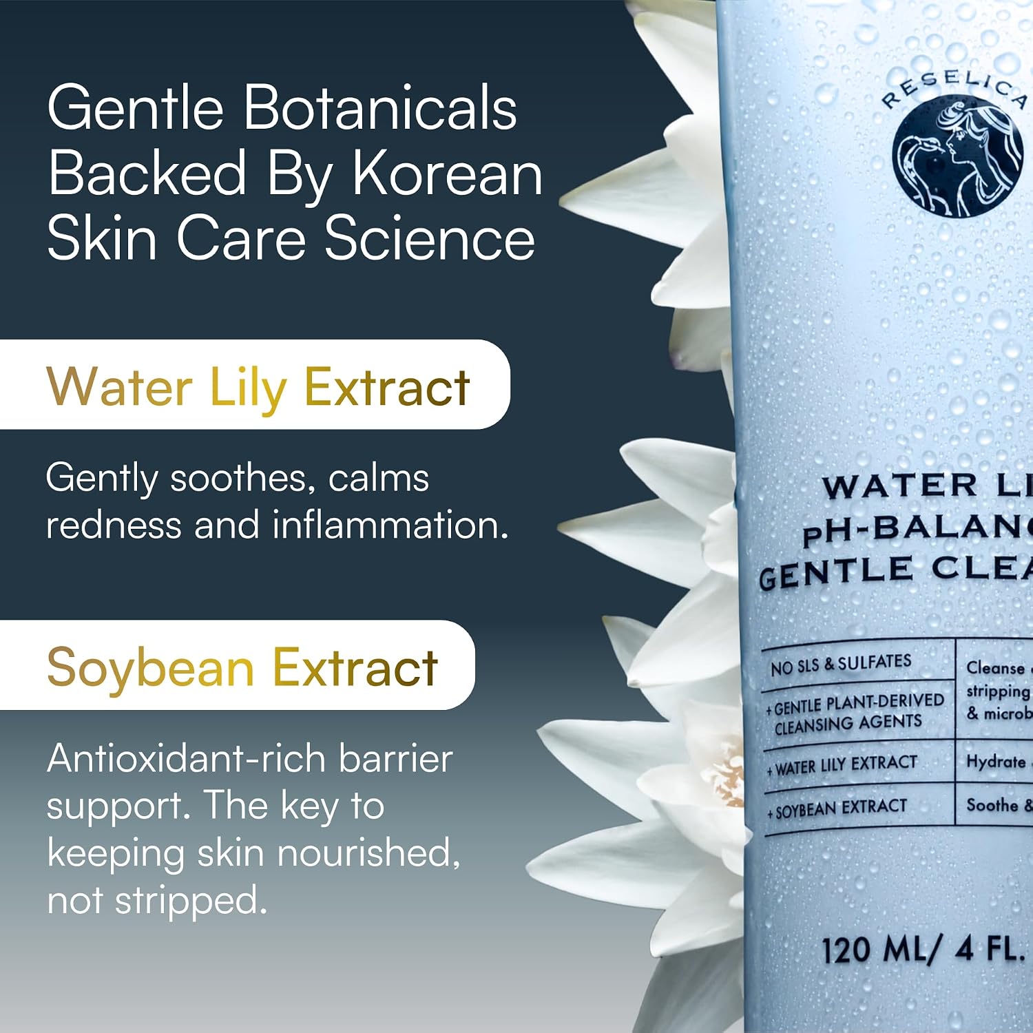 Korean Gentle Face Wash | pH Balanced Cleanser for Sensitive Skin | SLS-Free Hydrating Facial Cleanser with Water Lily Extract, Anti-Aging (4 fl oz / 120ml)