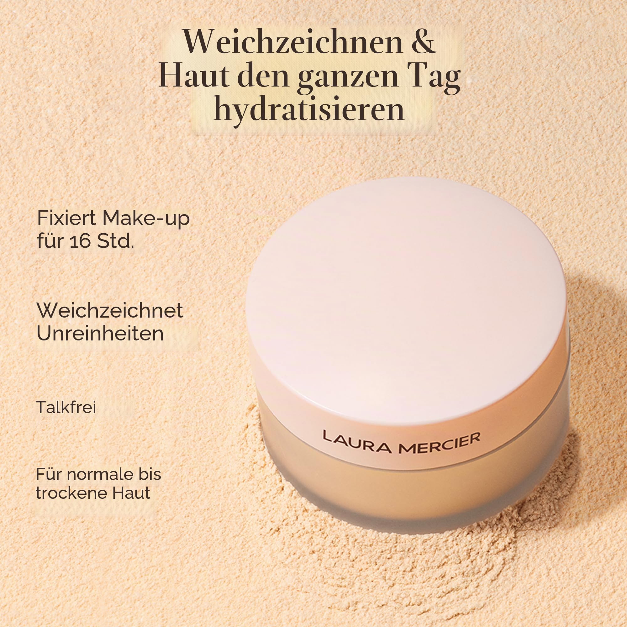 Laura Mercier Translucent Loose Talc-Free Setting Powder - Ultra-Blur, 16 Std. feuchtigkeitsspendender Halt, natürliches Finish, mit Hyaluronsäure, für normale bis trockene & reife Haut