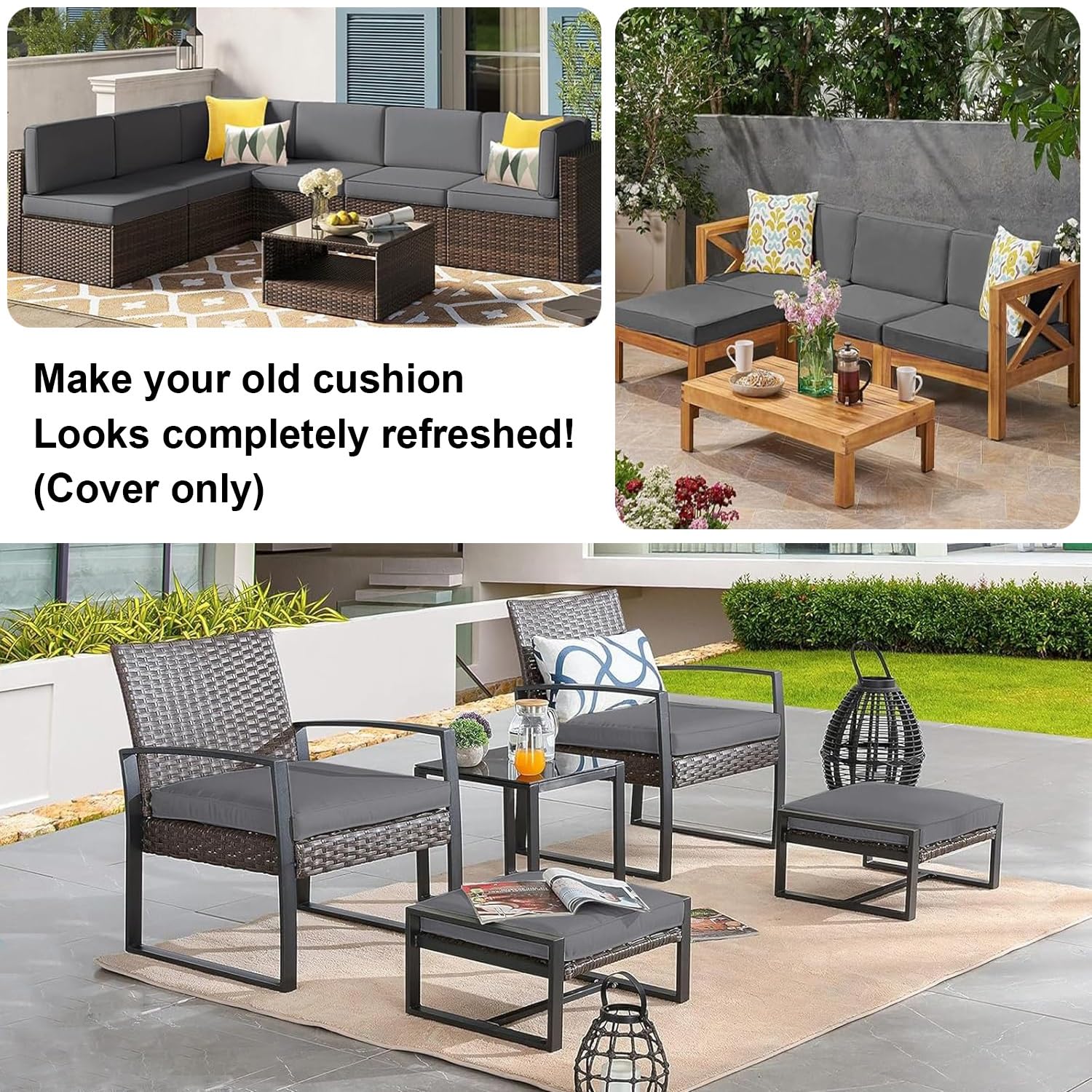 Funda Impermeable para Cojín de Banco de Exterior, Cubierta de Repuesto con Cremallera y Correas, Protector de Asiento para Jardín, Patio, Balcón y Sofá(Gris Oscuro,180x60x10cm)