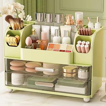 Makeup Organizer,Perfect Bathroom Skincare Organizer,Cosmetic Display Case | Makeup Organizer with Drawers and Brushes Holdere,Easy to Store Your All Beauty Essential