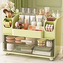 Makeup Organizer with Drawers for Vanity,Bathroom Countertop Organizer with Brushes Holder,Skincare Storage Organizer,Perfect Cosmetic Display Case for Skincare,Lipstick and Beauty Essential (Green)