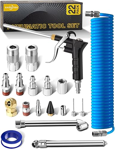 Miniatura 1 de Paquete de 22 accesorios para compresor de aire, manguera de aire reparable de 25 pies con kit de herramientas de aire NPT de 14 pulgadas, pistola