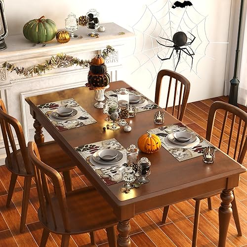 Miniatura 4 de Manteles individuales retro de Halloween, diseño de calavera gótica, Día de los Muertos, decoración y suministros de Halloween para la mesa de la