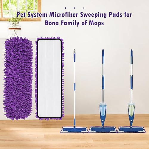 Miniatura 2 de Paquete de 6 almohadillas de microfibra para limpieza Bona Family de trapeadores, lavable y reutilizable para suelos de múltiples superficies