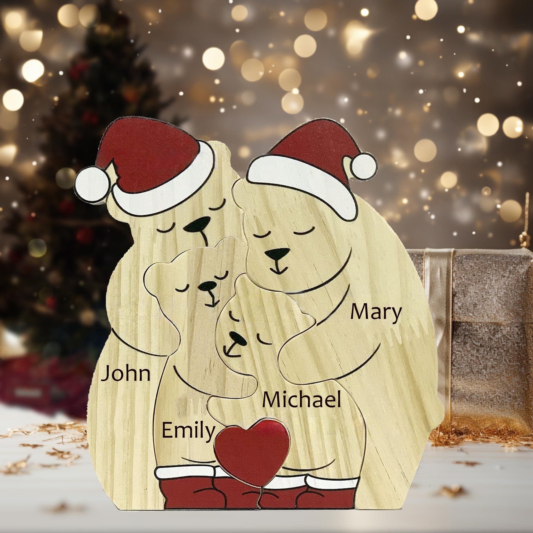 Custom Wooden Bear Puzzle - Personalised Engraved Family Name Gift for 2-8 Last Names | Mother's Day, Father's Day, Christmas & Housewarming Present (Style 5)