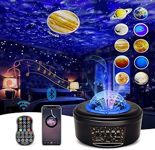 Projetor de luz de estrela para quarto, projetor de luz de galáxia, luz do céu, projetor de luz noturna com controle de voz e alto-falante Bluetooth, projetor de luz das estrelas para quarto de crianças e adultos