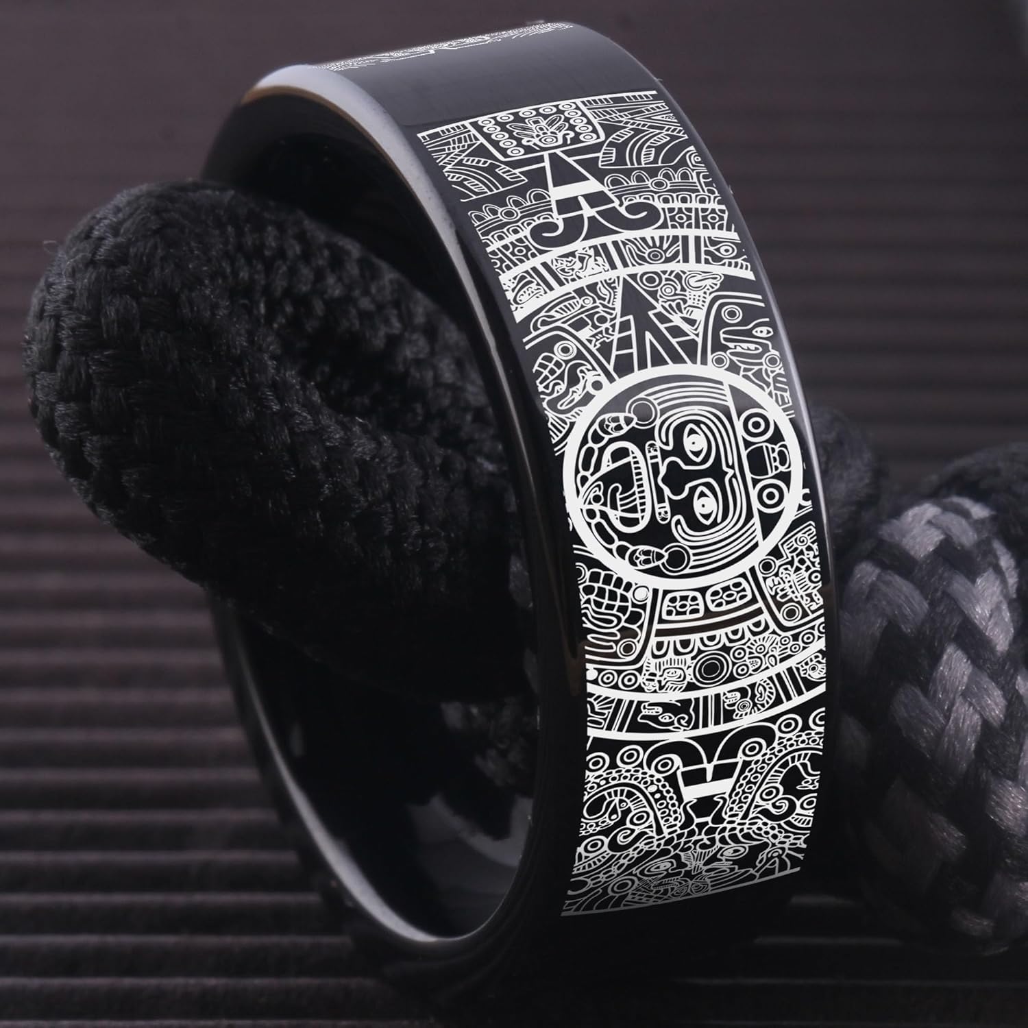 Generic Aztec Pattern Tungsten Ring, Tribal Design Engraved Band, Unisex Wedding Band, Mayan Calendar Wedding Band, Ring pattern can be customized, 8mm