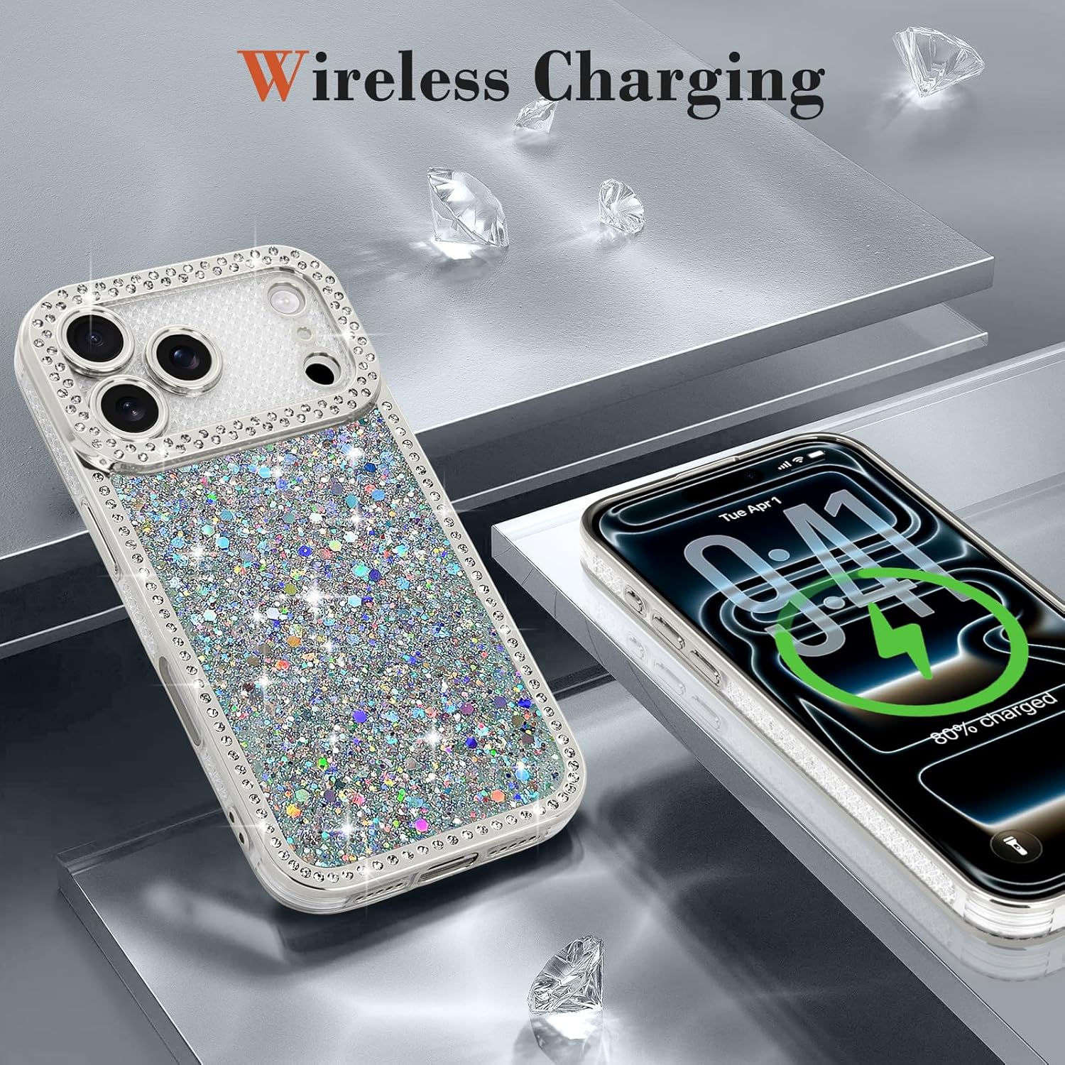 Lafunda for iPhone 17 Pro Max Case Glitter, Luxury Shiny Bling Sparkly Bumper Cover with Crystal Diamonds for Women Girls Soft Slim Shockproof Protective Phone Case for iPhone 17 Pro Max 6.9", Sliver - Image 6