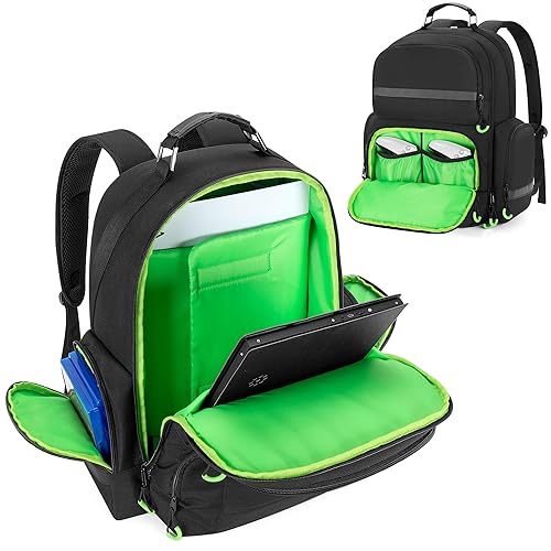 PGmoon Console Backpack Compatible with PS5Xbox OneOne SXbox 360, Travel Carrying Case Bag with Protective Liner Fits 15.6" Laptop, Headset,