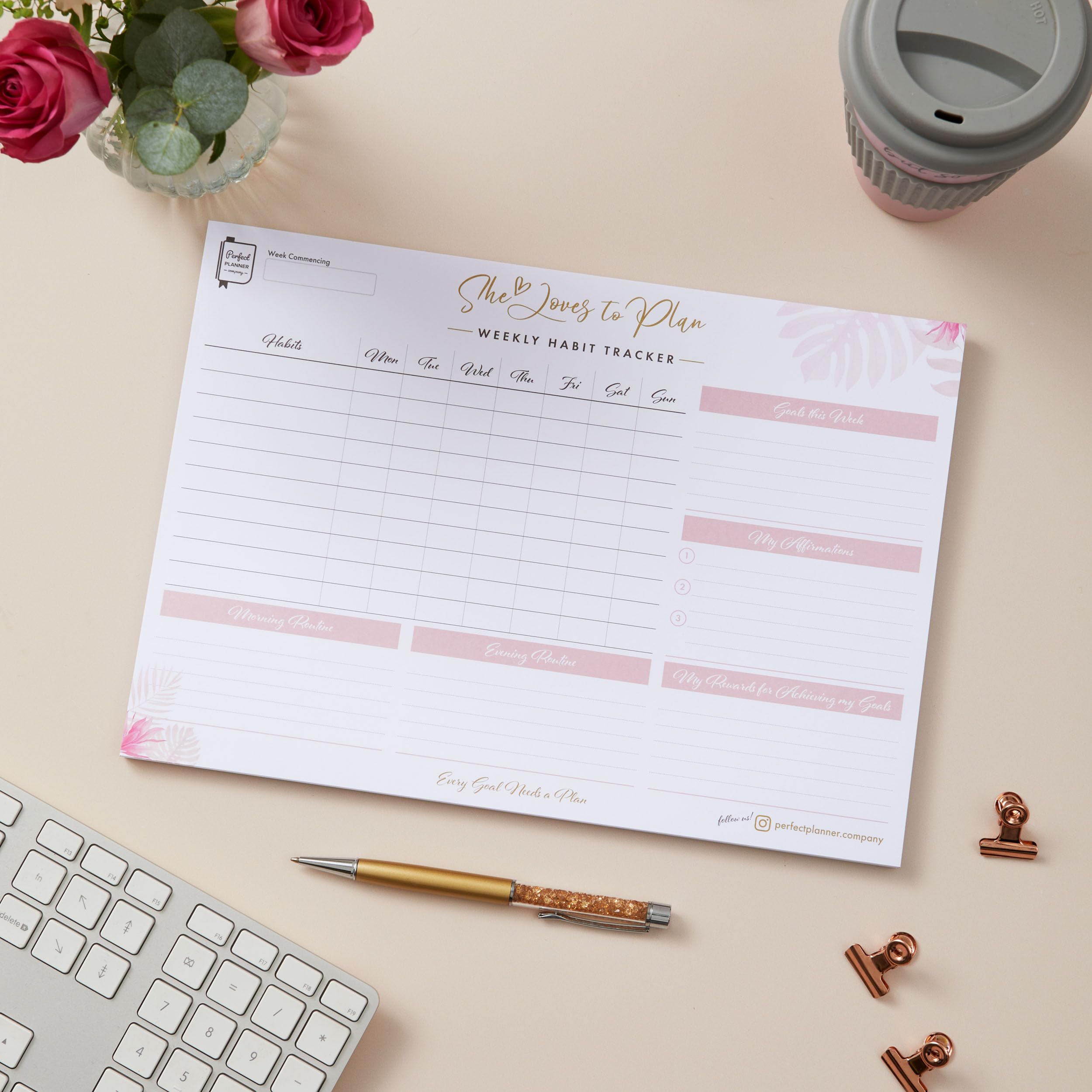 Perfect Planner Company Habit Tracker - niedatowany tygodniowy planer dobrego samopoczucia i produktywności, notatnik do codziennego treningu fitness, dziennik szczęśliwego życia dla kobiet, studentów, pielęgniarek, rodziny, nastolatków