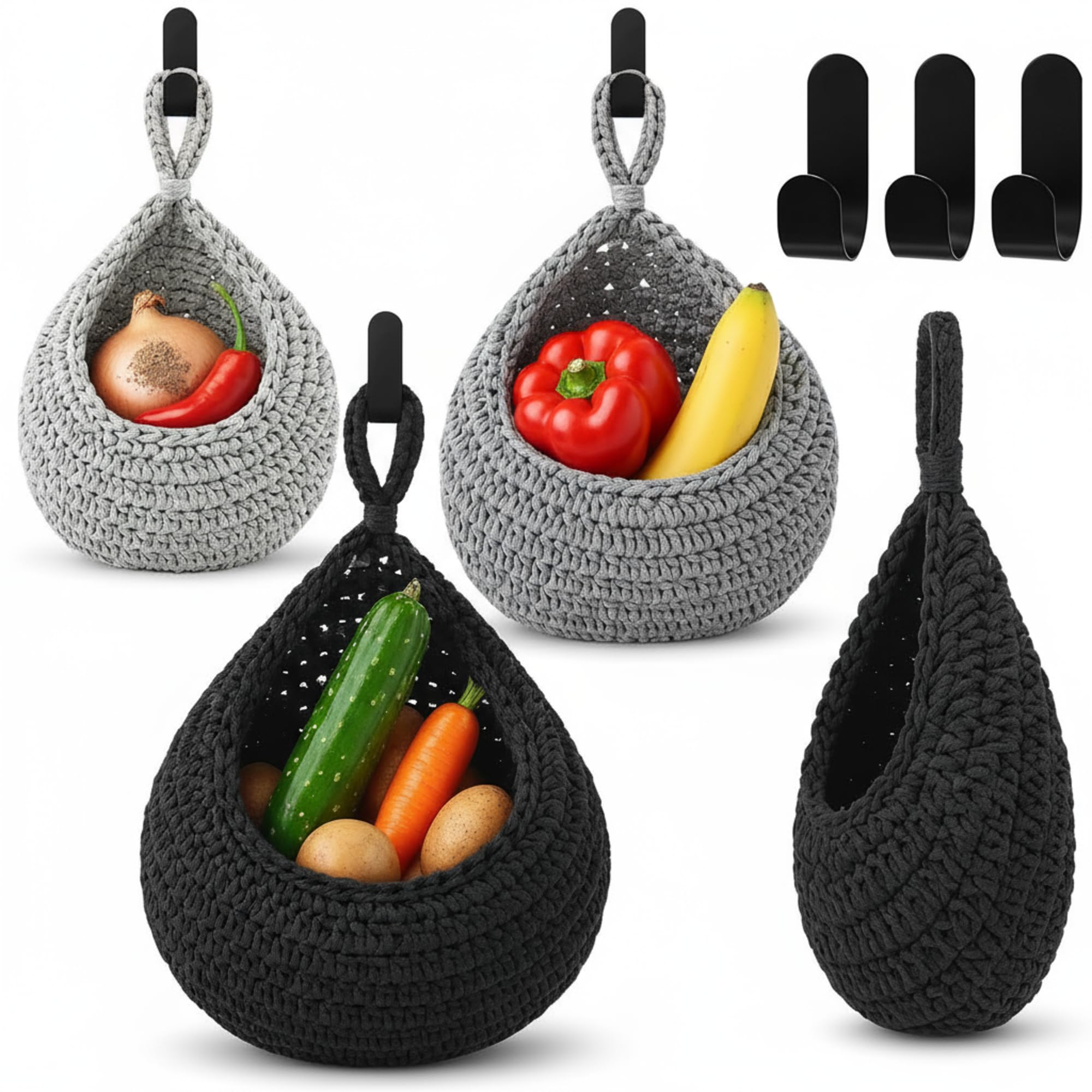 Honeydak 3 Hanging Baskets, Grey Mix, Classic Teardrop