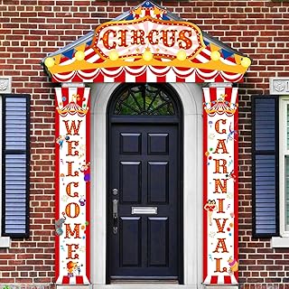 Blulu 3 Pcs Carnival Circus Porch Banner Decorations Circus Party Awning Hanging Banner Carnival Welcome Door Decorations Set for Birthday Baby Shower Party Supplies