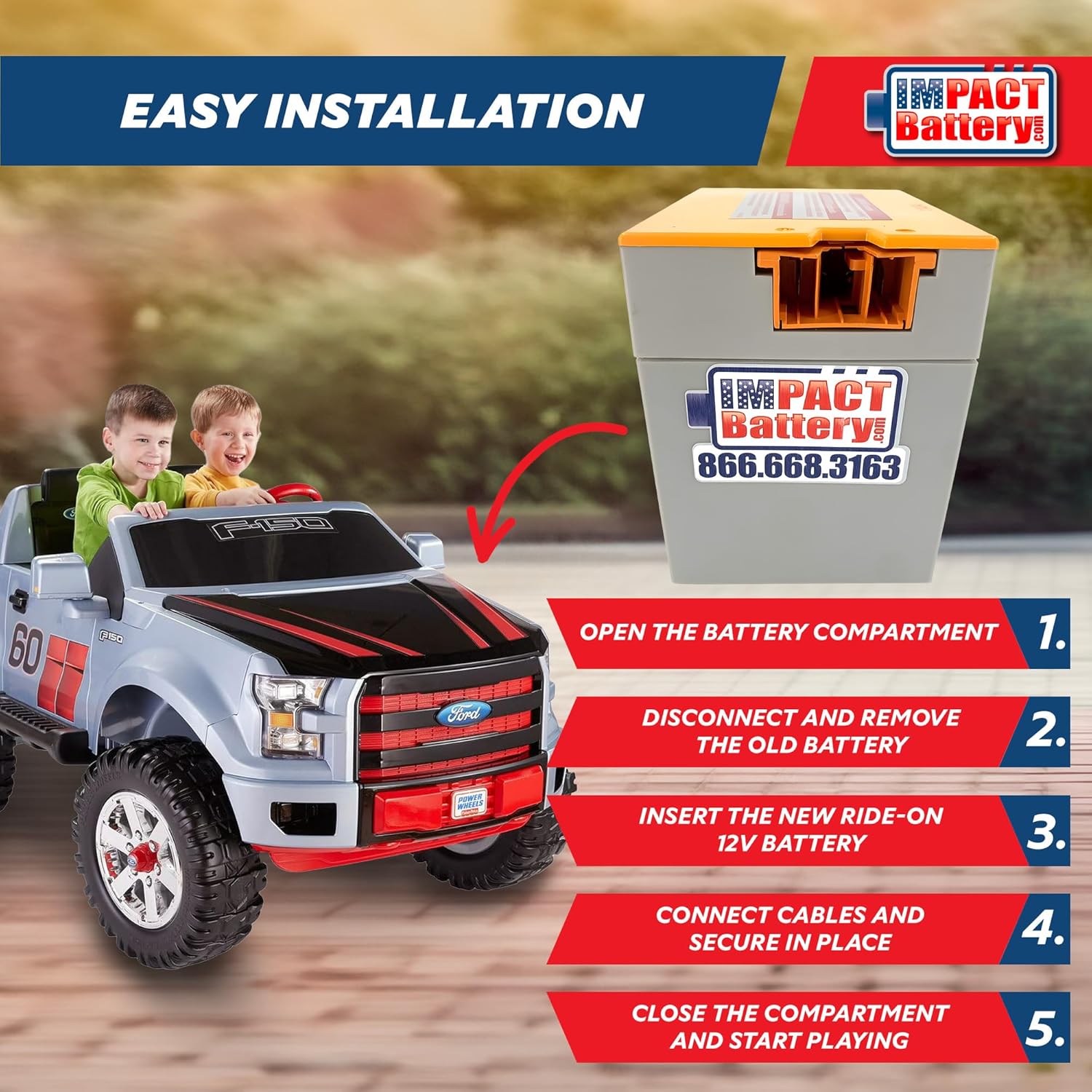 12V 9.5Ah Orange Top Power Wheels Battery Fits Jeep Hurricane, F150 Extreme, Barbie Camper - for Ride-On Toys - Power Wheels Replacement 12V Battery for Part No. 00801-1661, 00801-1776