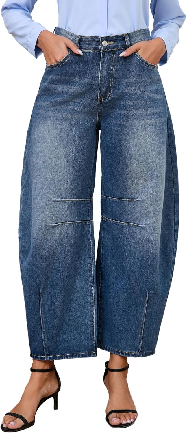 LaiyiVic Barrel Jeans for Women Wide Leg Mid Waist Cropped Denim Pants Baggy Boyfriend Jeans LaiyiVic Barrel Jeans for Women Wide Leg Mid Waist Cropped Denim Pants Baggy Boyfriend Jeans