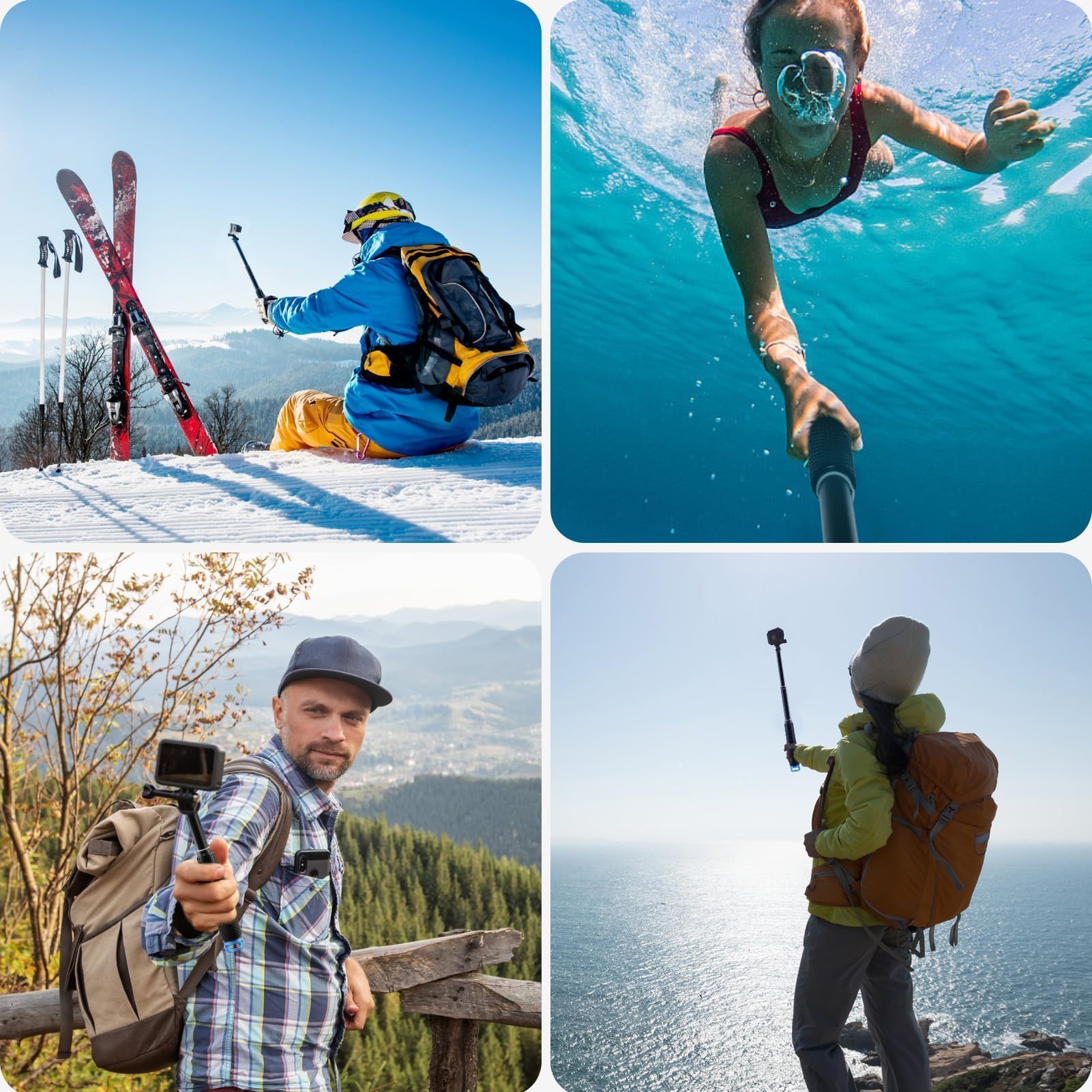 GlasFlength Kijek do selfie dla GoPro Hero 12 11 10 9 8 czarny, teleskopowy kijek do selfie dla Insta360/X3/One DJI Mini 3 Pro i innych kamer sportowych (stop aluminium)