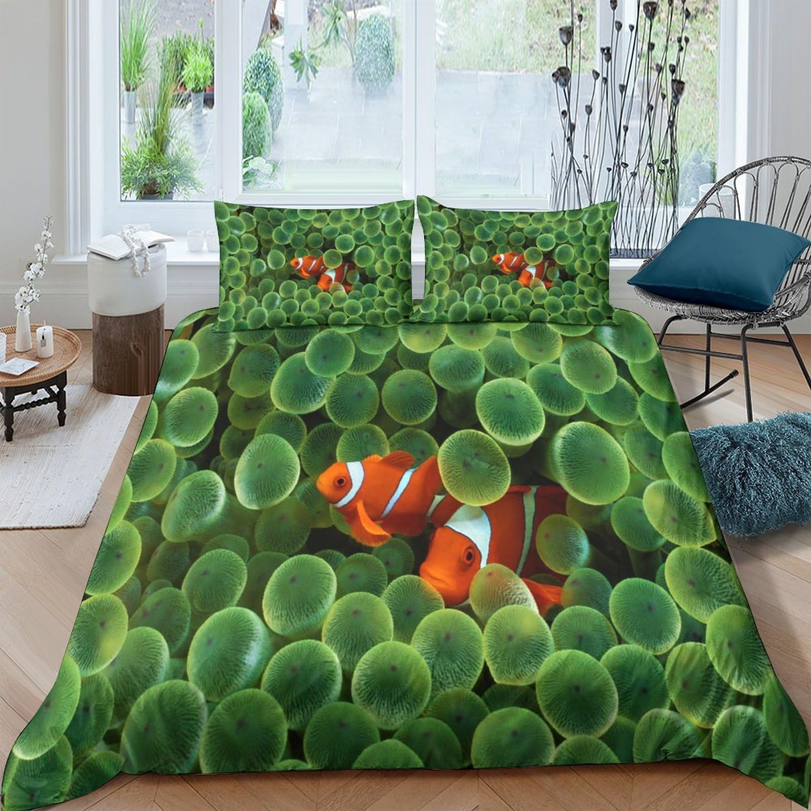 Housse de couette poisson clown 3D en microfibre douce anti-plis pour un lit double impeccable