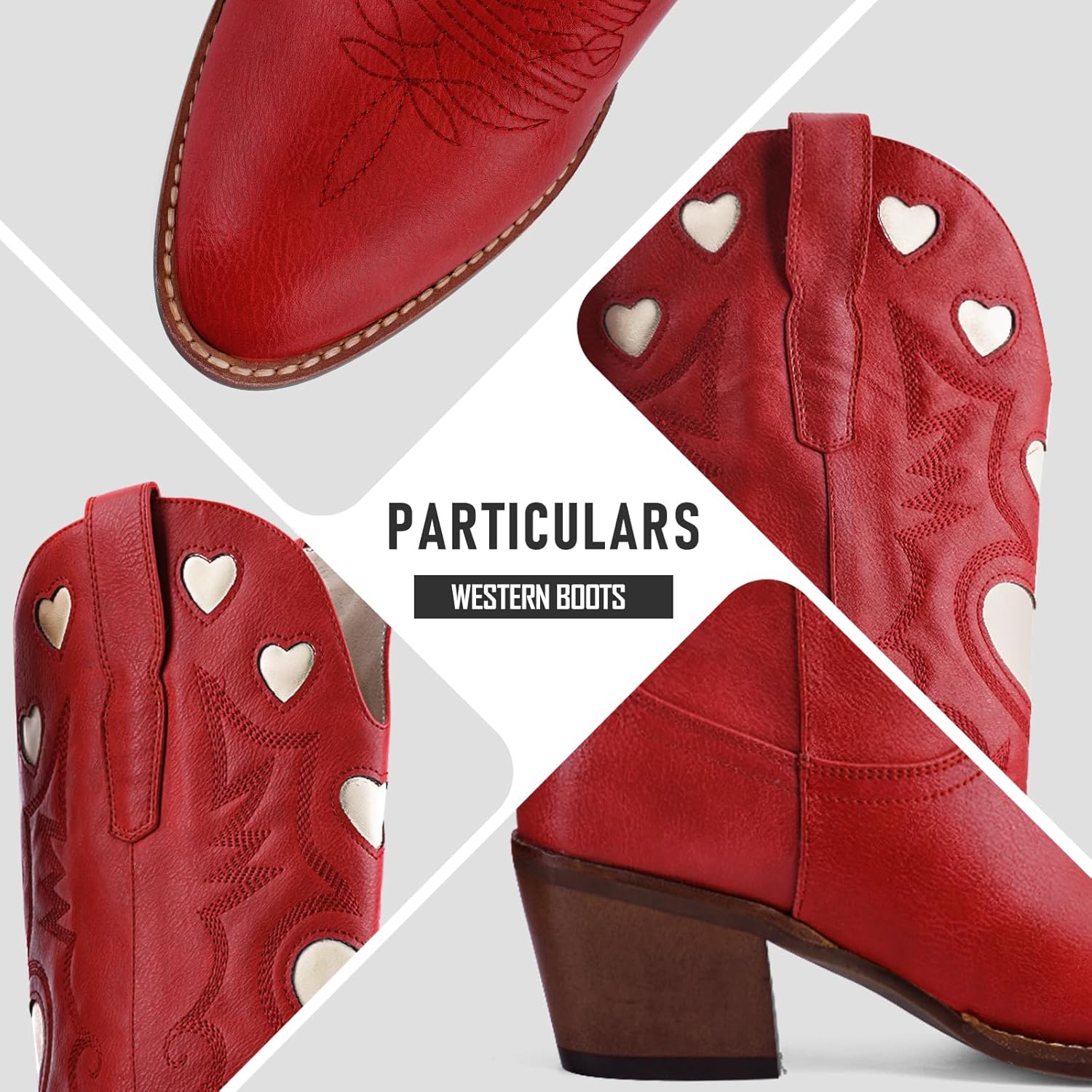 Cowboy Boots for Women Wide Calf Round Toe Chunky Stacked Heel Knee High Cowgirl Boot Heart Pattern Classic Embroidered Tall Western Booties Pull on - Image 5