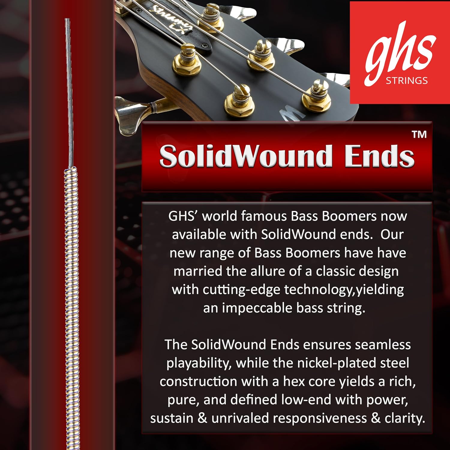 GHS Bass Boomers - SolidWound Ends - 5-String Bass String Set - 45-130 - Medium Gauge - 5M-4045 Set