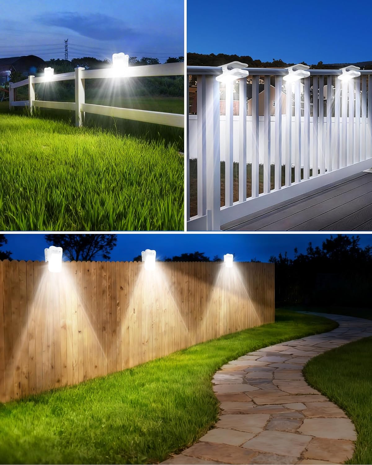 Clip on Solar Lights for Fence, 3 Modes Solar Motion Lights Outdoor Waterproof, 60LEDs 500LM Portable Security Light for Fence, Deck, Garage, Camping, USB Charging, 6 White