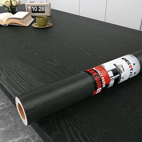 Decotalk Papel de contacto de madera verde oscuro, papel de contacto de madera verde oscuro, papel de contacto de grano de madera de 17.7 x 120