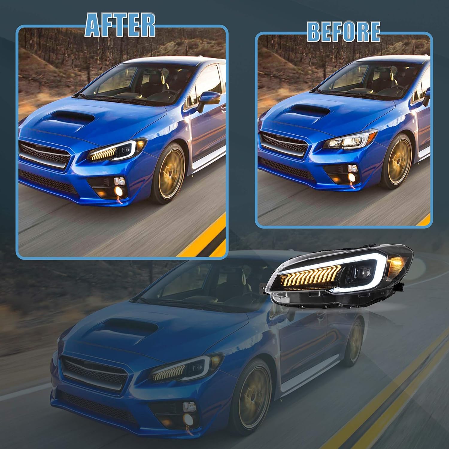 VLAND Headlights Fit for 2015-2021 SUBARU WRX 1st Gen(Base/Premium/Limited/STI), DRL with Startup Animation, Projector/Amber