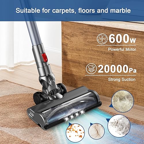 Miniatura 3 de Intercleaner Aspiradora con cable, potente succión de 20 KPa con motor de 600 W, cepillo eléctrico de piso 4 en 1, aspiradora ligera sin bolsa con