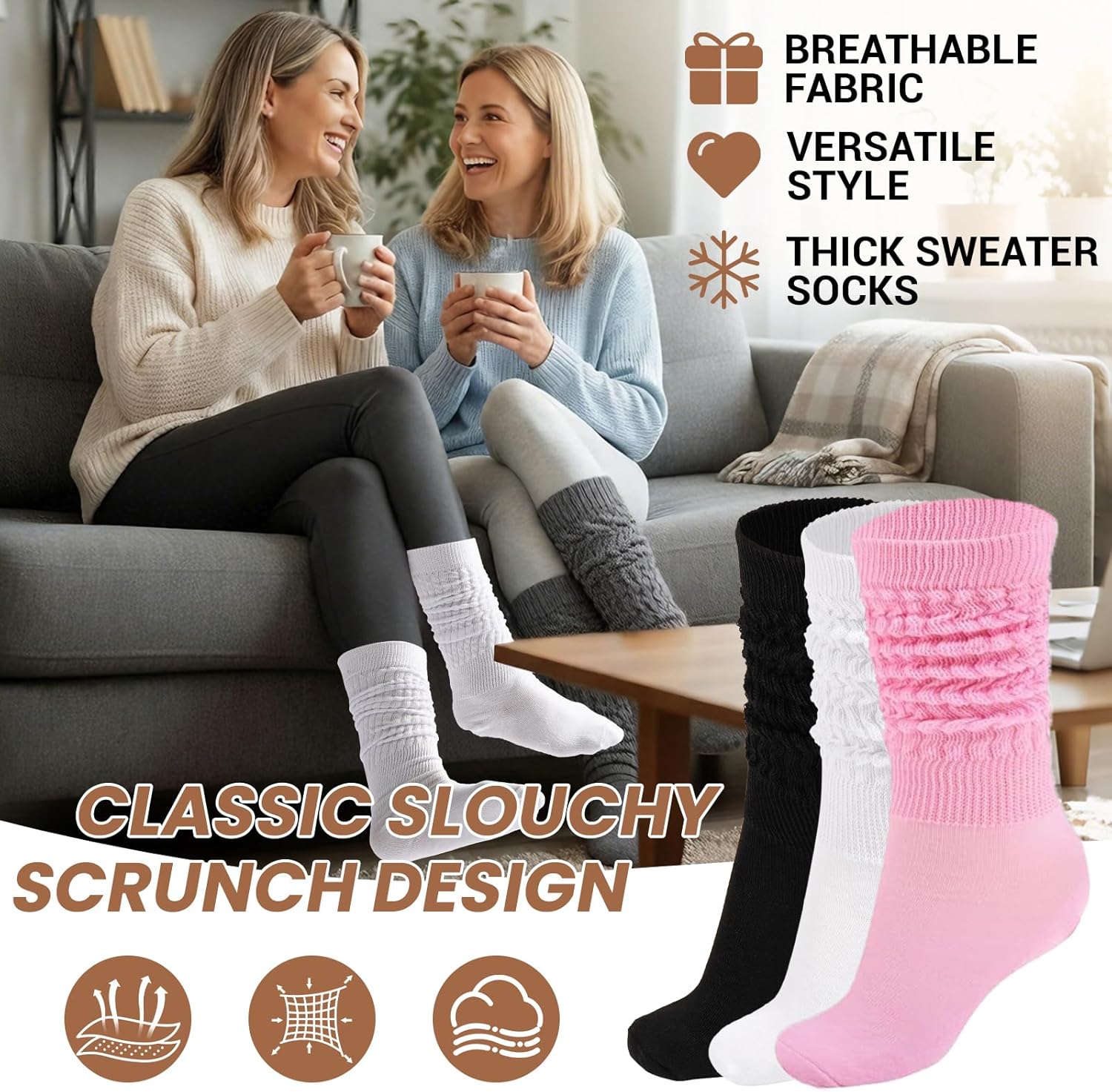 Moon Wood Women's Slouchy Socks for Boots, 3 Pairs Ribbed Knit Thick Warm Long Scrunchie Socks for Hiking & Daily Wear - Image 5