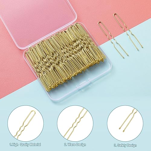 Miniatura 4 de TsMADDTs - Horquillas para el cabello en forma de U 100 unidades de horquillas rubias para mujeres y niñas con caja dorado de 24 pulgadas