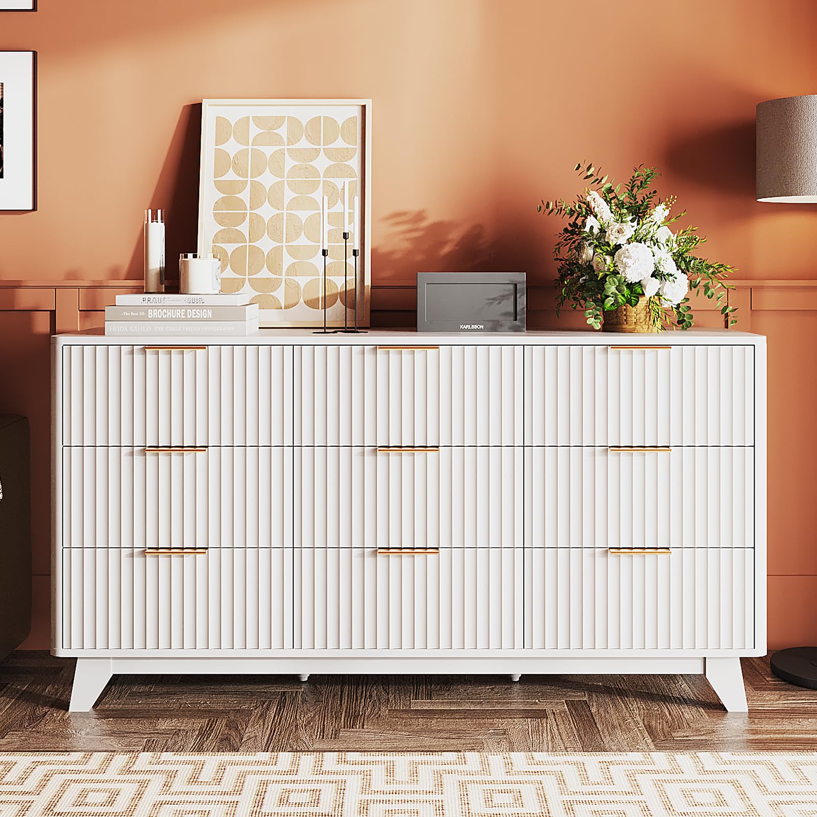 VINGLI 9-drawer fluted dresser white