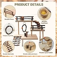 Vista 4 de RoseFlower Plataforma de hámster de madera para jaula, juguete de escalada para patio de recreo, animales pequeños, juego de actividades