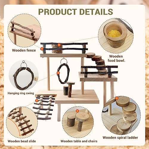 Miniatura 4 de RoseFlower Plataforma de hámster de madera para jaula, juguete de escalada para patio de recreo, animales pequeños, juego de actividades de