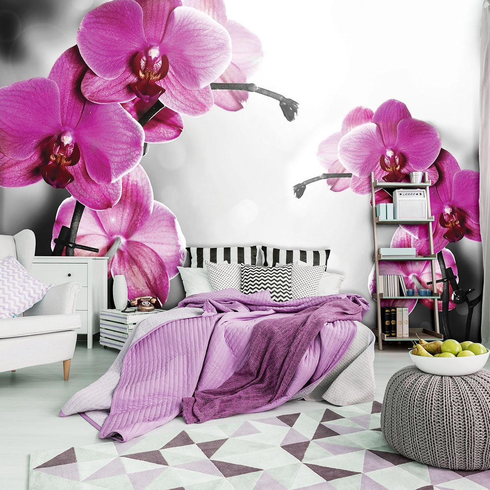 Fototapeta flizelinowa tapeta nowoczesna dekoracja ścienna różowa orchidea V8 (368 cm x 254 cm.) AMF10155V8 tapeta ścienna wzór tapeta salon sypialnia
