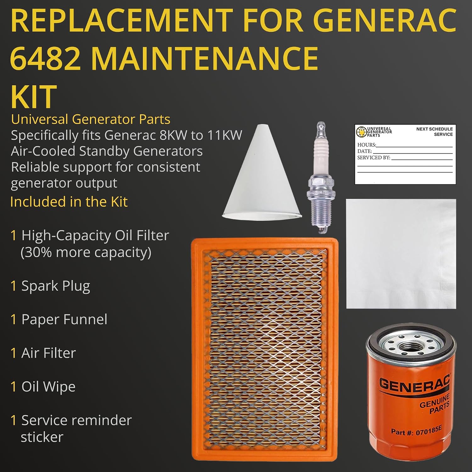 6482 Scheduled Maintenance Kit Home Standby Generators with 8 kW 410cc with UGP Replacement for Air Filter 0E9371AS
