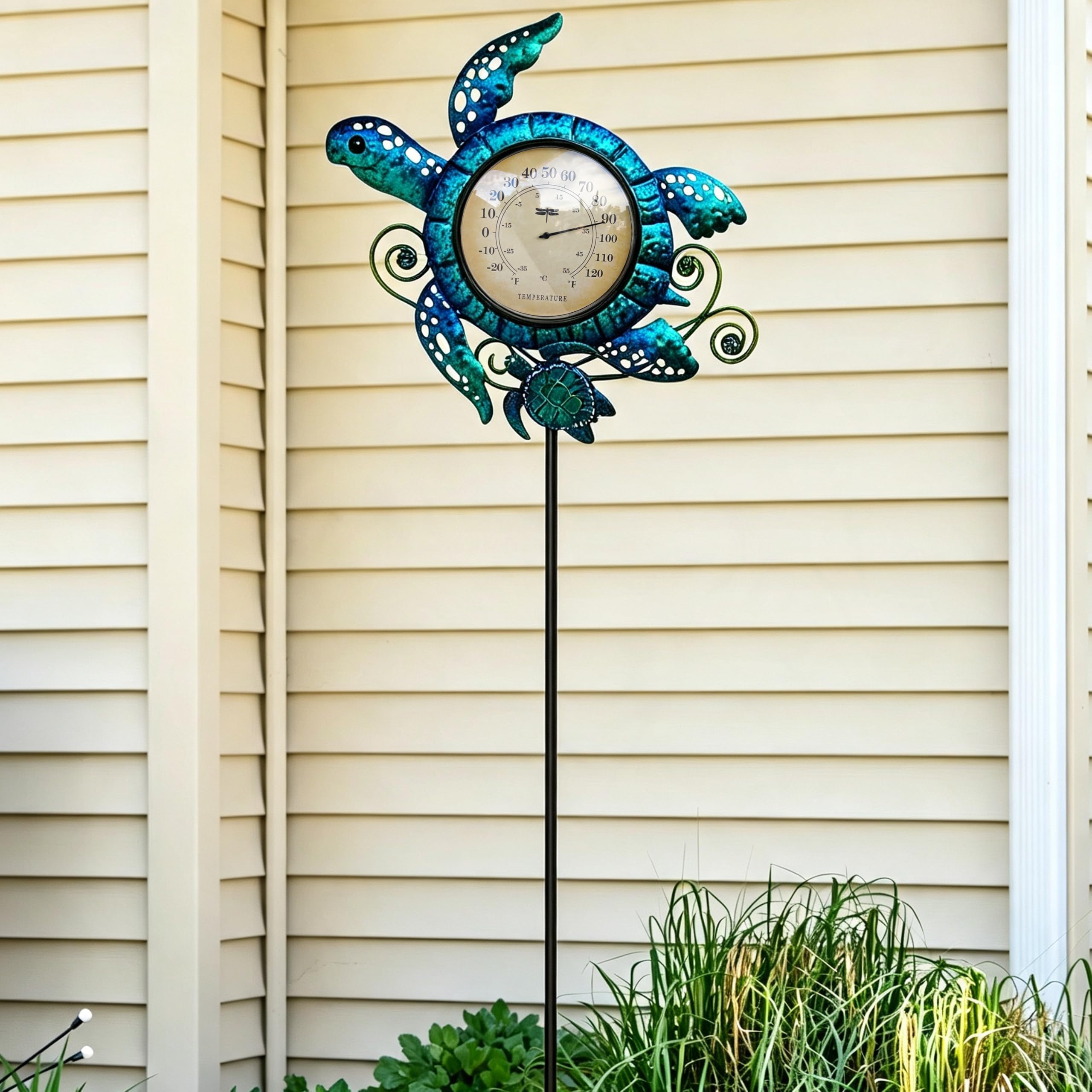 Termometro da giardino a forma di tartaruga marina da 109,2 cm, calibro esterno per patio, piscina, giardino, cortile